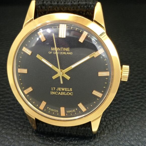 Vintage 1975 Montine Of Switzerland  Manual Mens Gold Watch W/Nato Strap - Picture 3 of 9